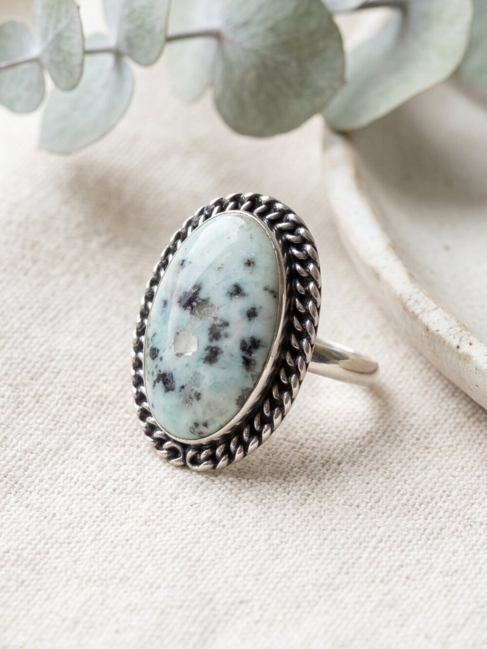 925 Sterling Silver Genuine Kiwi Jasper Ring Artisan Boho Statement Oval Sz 9